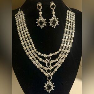 Luxury Pakistani Bridal Jewelry Set Desi Indian Formal CZ Multi Layer Necklace